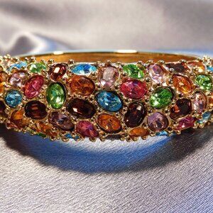 Colorful Gold Tone Crystal Bangle